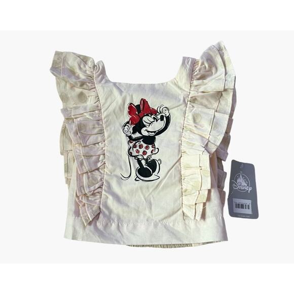 DisneyWorld Resort Wear Girls Minnie Mouse Smocked Ruffle Polka Dot Beige Cream - Picture 3 of 9